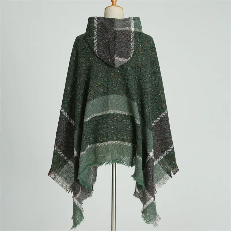 Hooded Stripe Fringe Poncho for Layering over Outfits
