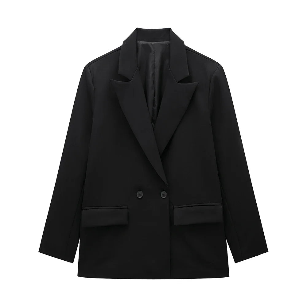 Women's Double Breasted Notched Lapel Blazer for Layered Outfits