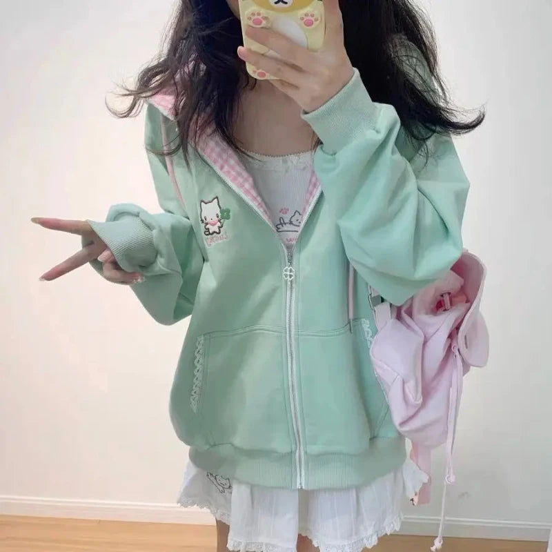 Cartoon Graphic Long Sleeve Full Zip Casual Hoodie