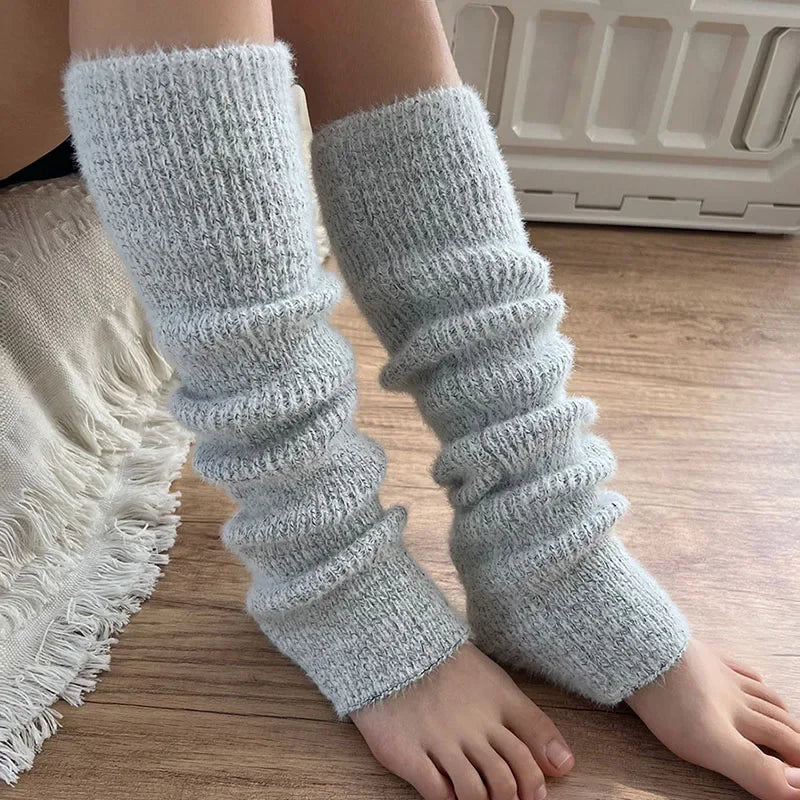 Solid Knit Calf Leg Warmers with Slouchy Shape