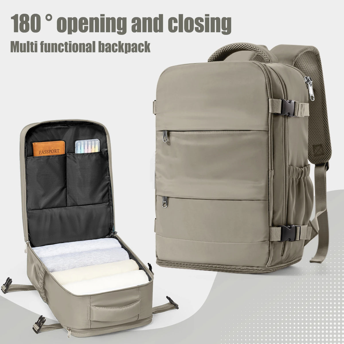 Rectangular Travel Backpack with Front Opening and Shoulder Straps