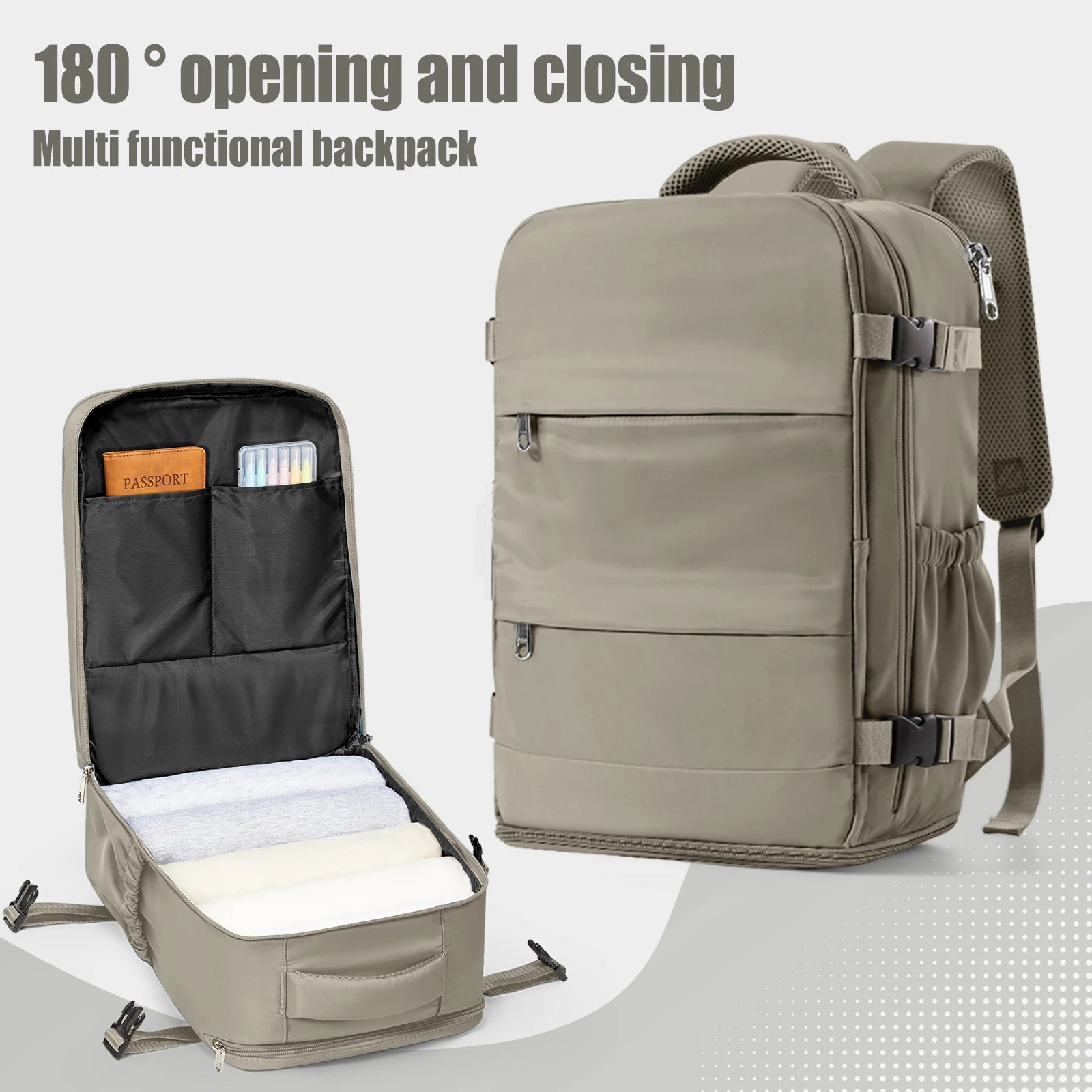 Rectangular Travel Backpack with Front Opening and Shoulder Straps
