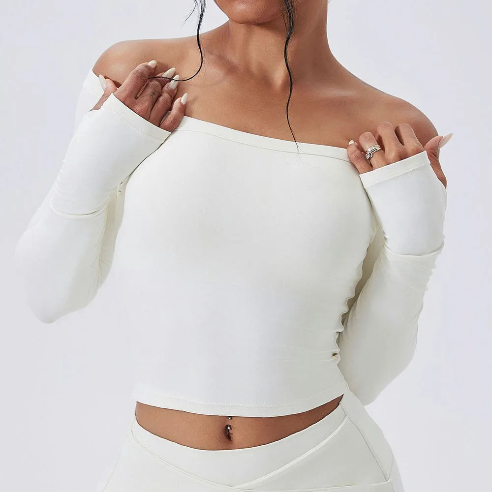 Women's Off-Shoulder Top and Flared Pants Workout Set