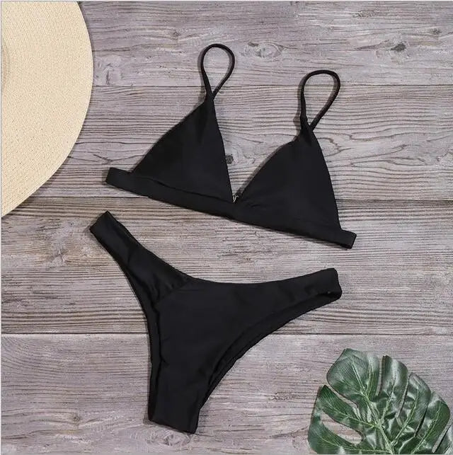 Women's Triangle Bikini Top and High Cut Briefs Swim Set