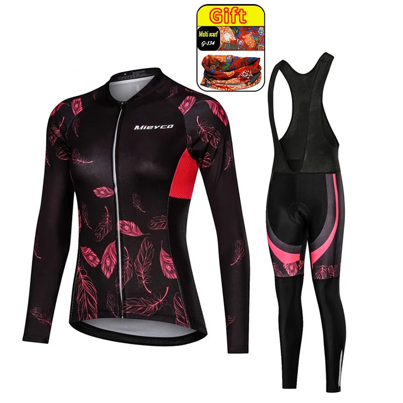 Women Long Sleeve Cycling Jersey Set MTB Bike Pants Kit Breathable Sportswear