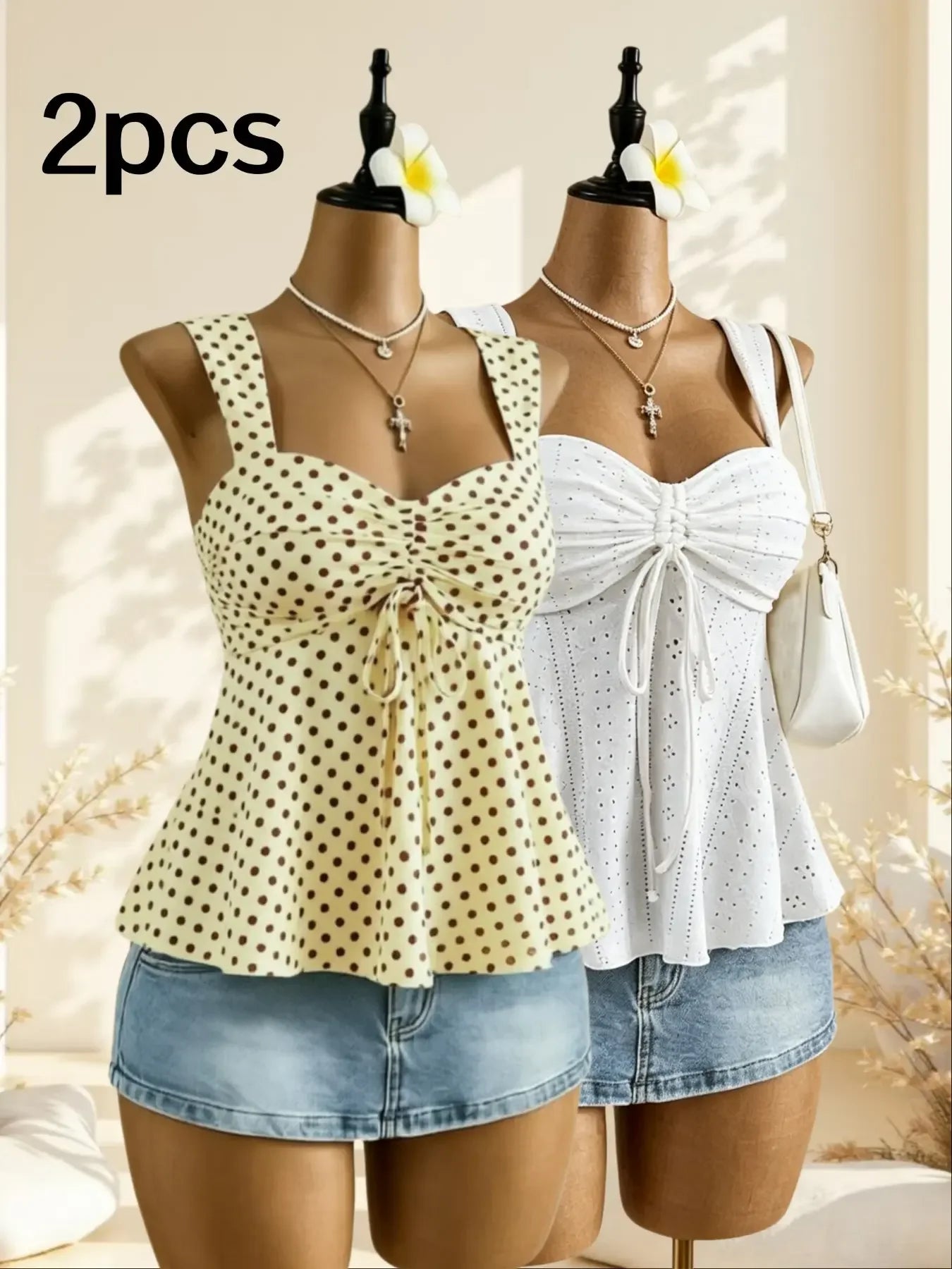 Women's Ruched Polyester Blend Peplum Camisole with Sweetheart Neck and Bow