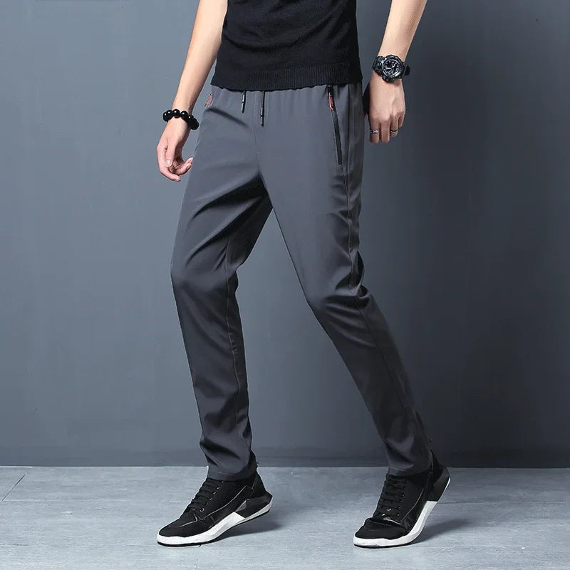 Men's Lightweight Straight-Leg Pants with Elastic Waist for Everyday Wear