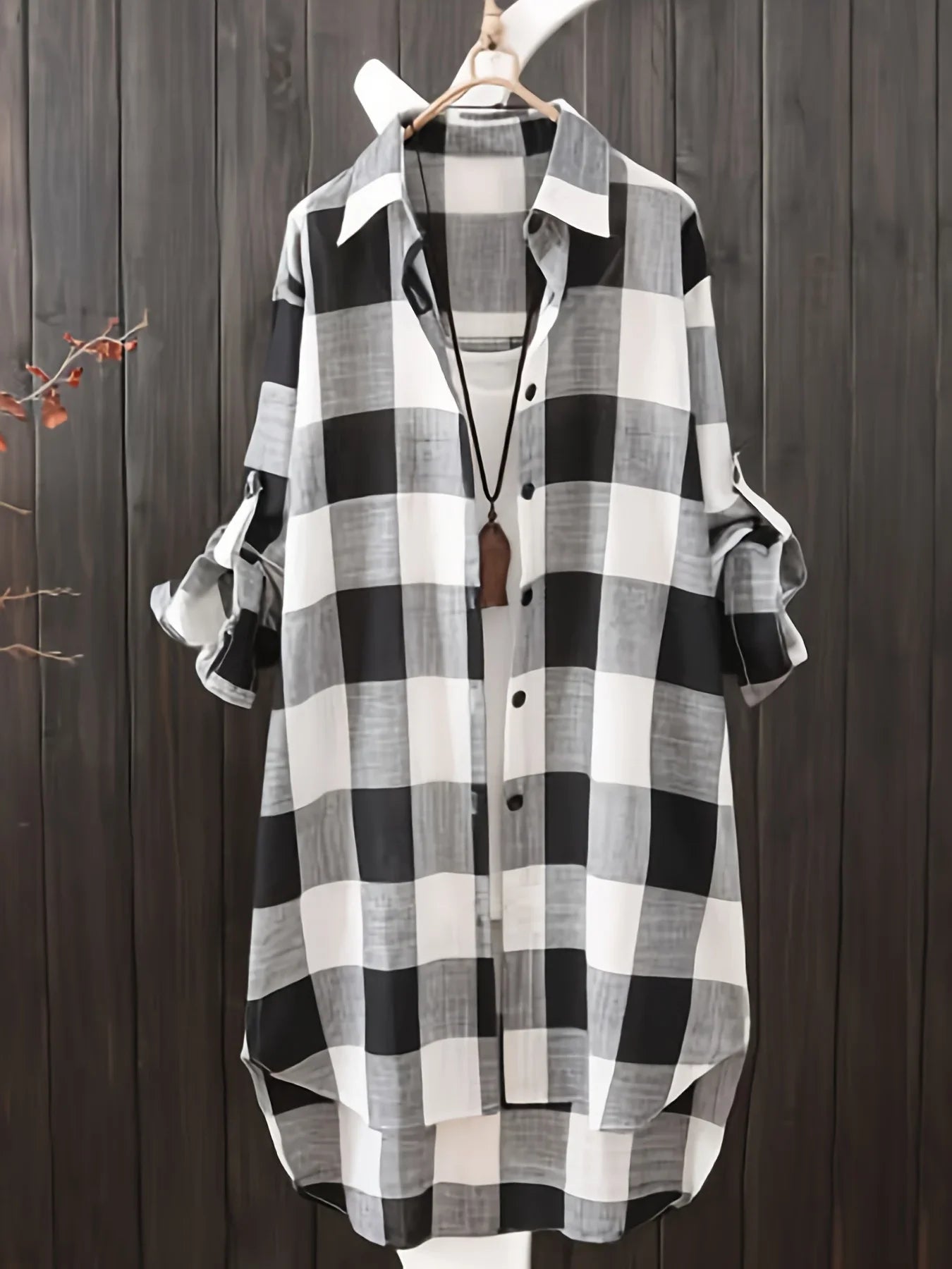 Women's Loose Checked Long Sleeve Collared Shirt