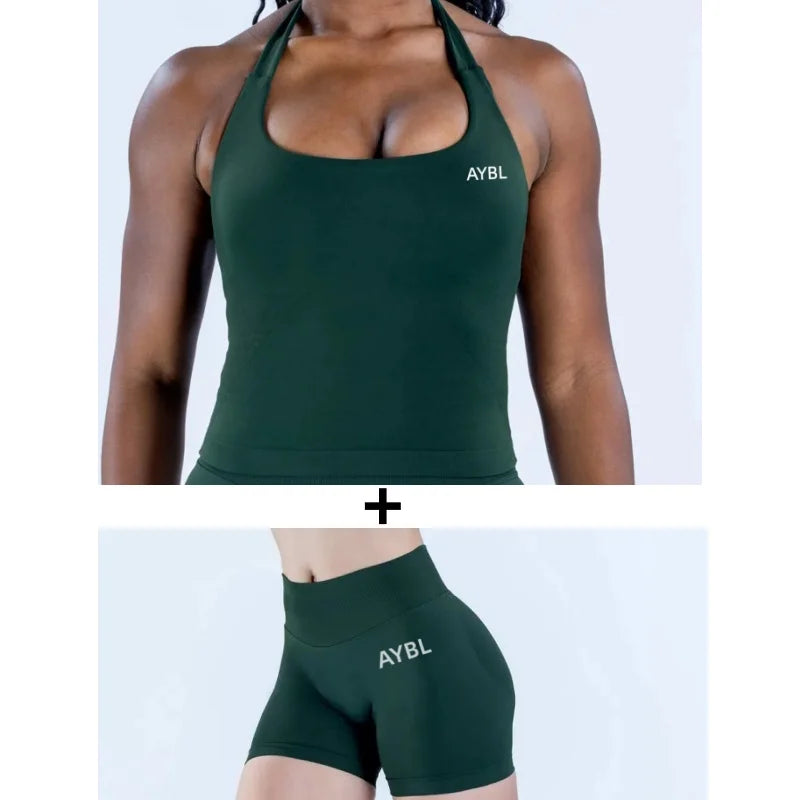 Women's Halter Tank And Shorts Yoga Set For Workout Outfits