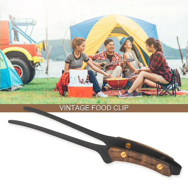 Anti Scalding Camping Tongs Vintage Stainless Steel BBQ Grill Barbecue Tong Lightweight Outdoor Tableware Camping Supplies