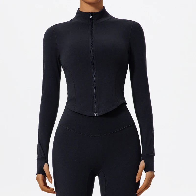 Women's Fitted Long Sleeve Zip Front Jacket For Workout Outfits