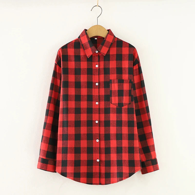 Women's Checked Collared Long Sleeve Shirt