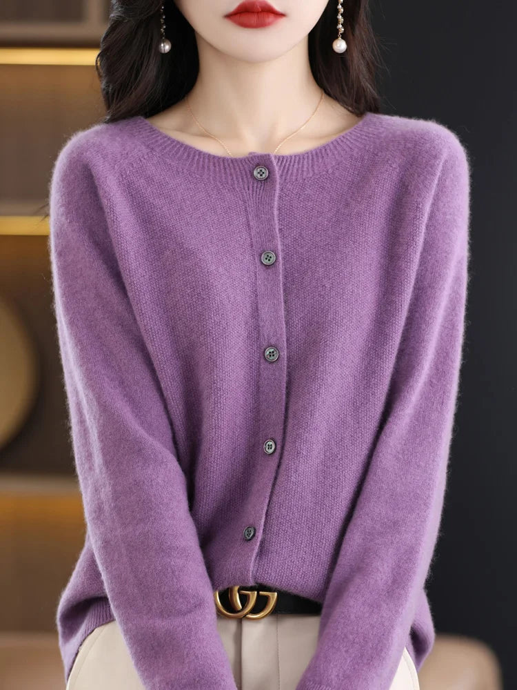 Women's Crew Neck Button Front Cardigan Casual Knit Layer