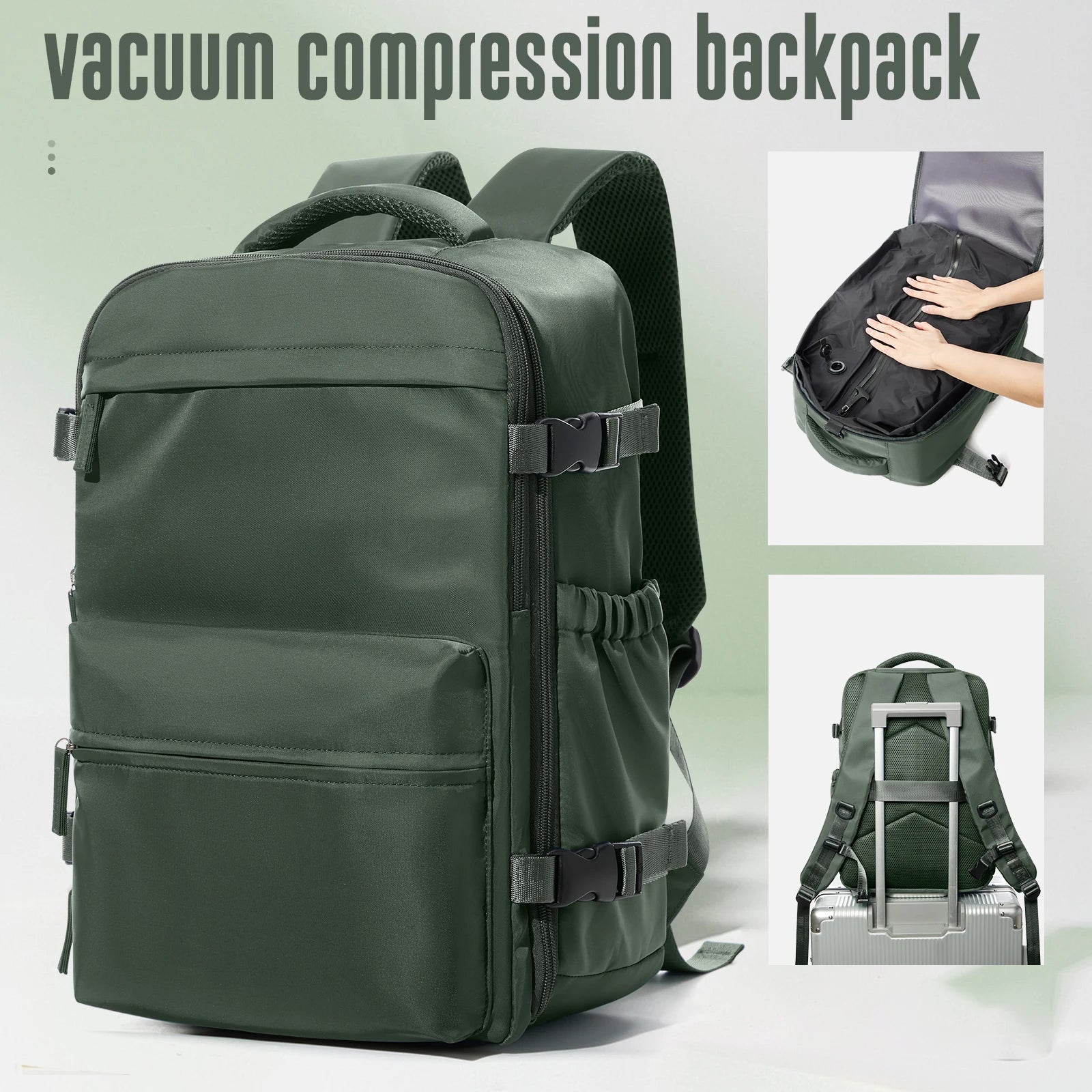 Travel Backpack with Internal Compression Storage and Zippered Compartments