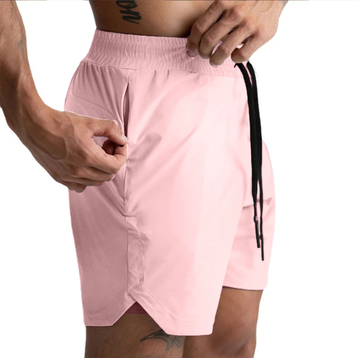 Men's Drawstring Sports Shorts with Inner Liner and Pockets