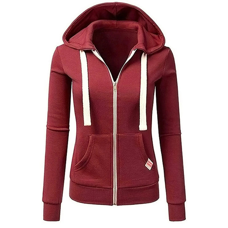 Long Sleeve Full Zip Casual Hooded Sweatshirt for Layering