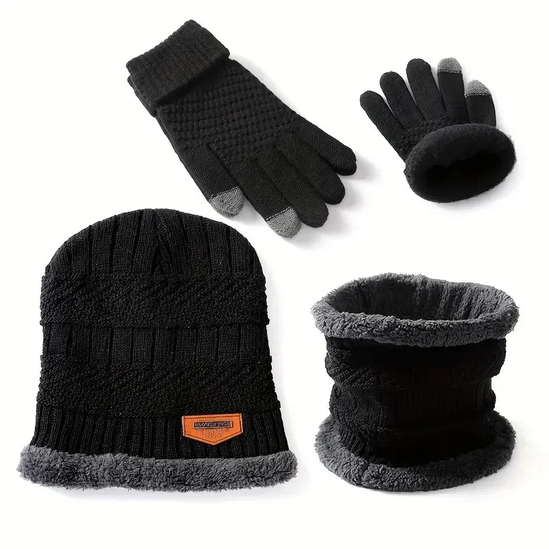 Knitted Hat Scarf and Touchscreen Gloves Set for Adult Winter Wear