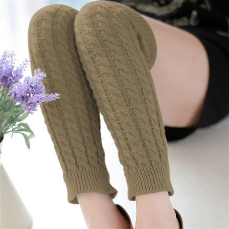 Cable Knit Leg Warmers with Solid Color Calf Shape