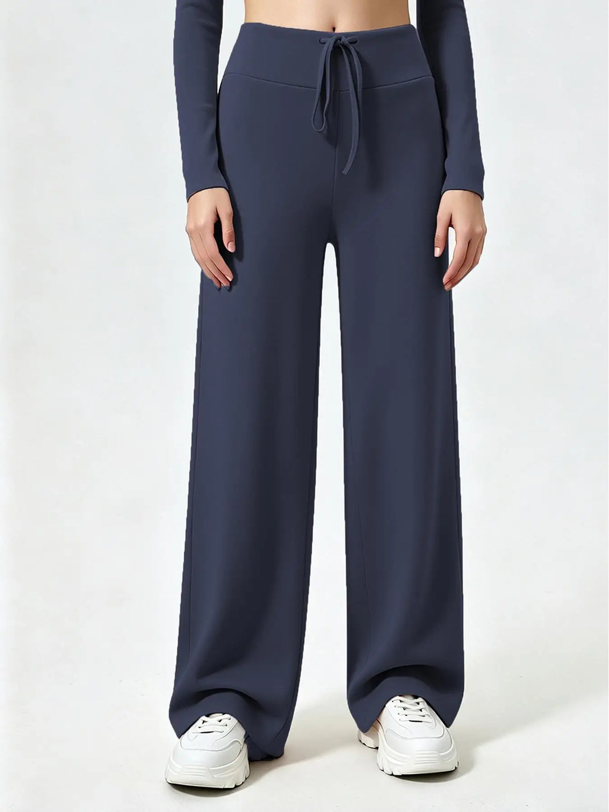Women's Drawstring Waist Nylon Blend Wide Leg Pants for Yoga and Pilates