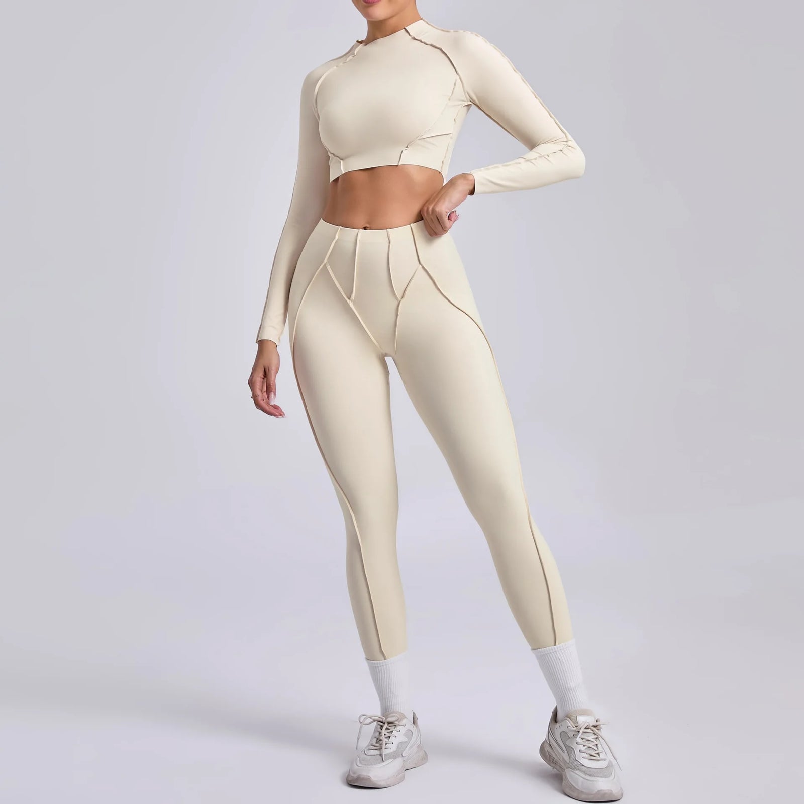 Women's Contrast Seam Bra And Leggings Yoga Set