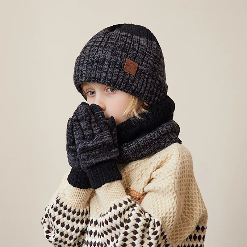 Kids' Knitted Hat Scarf and Gloves Set with Two or Three-Piece Options