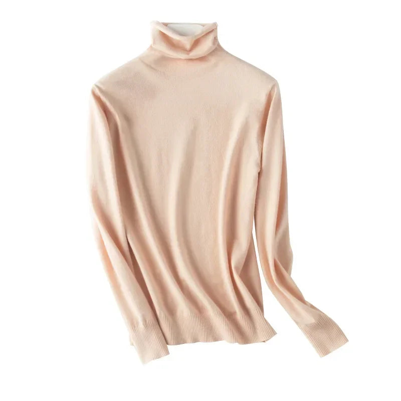Women's Draped Roll Neck Fine Knit Sweater Casual Knit Layer