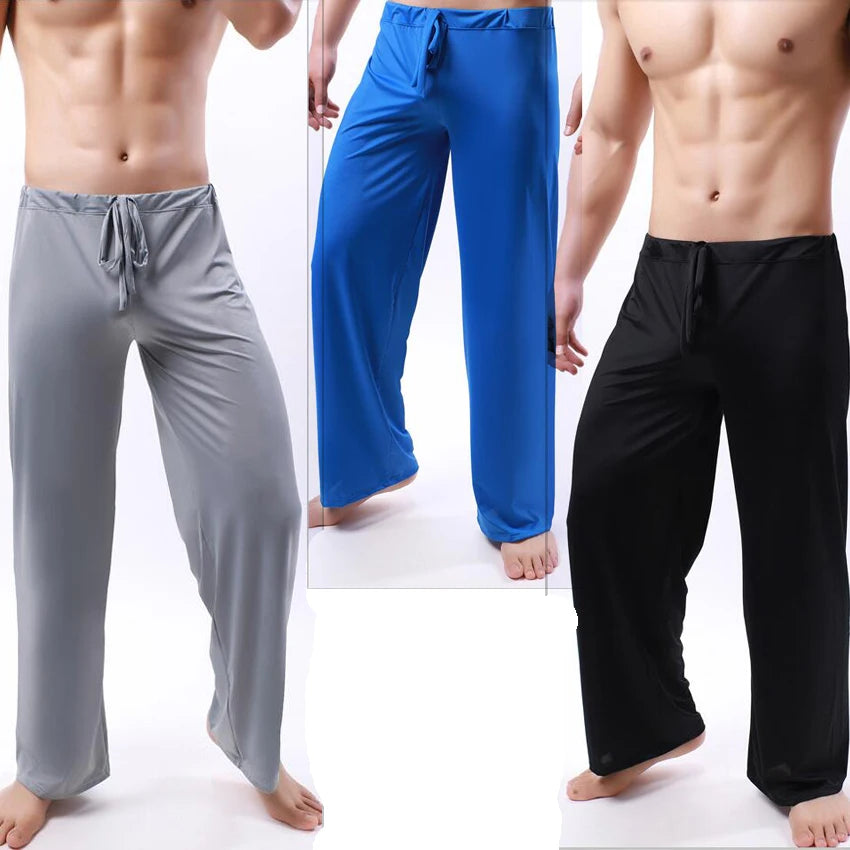 Men's Sheer Solid Elastic Waist Long Lounge Pajama Pants