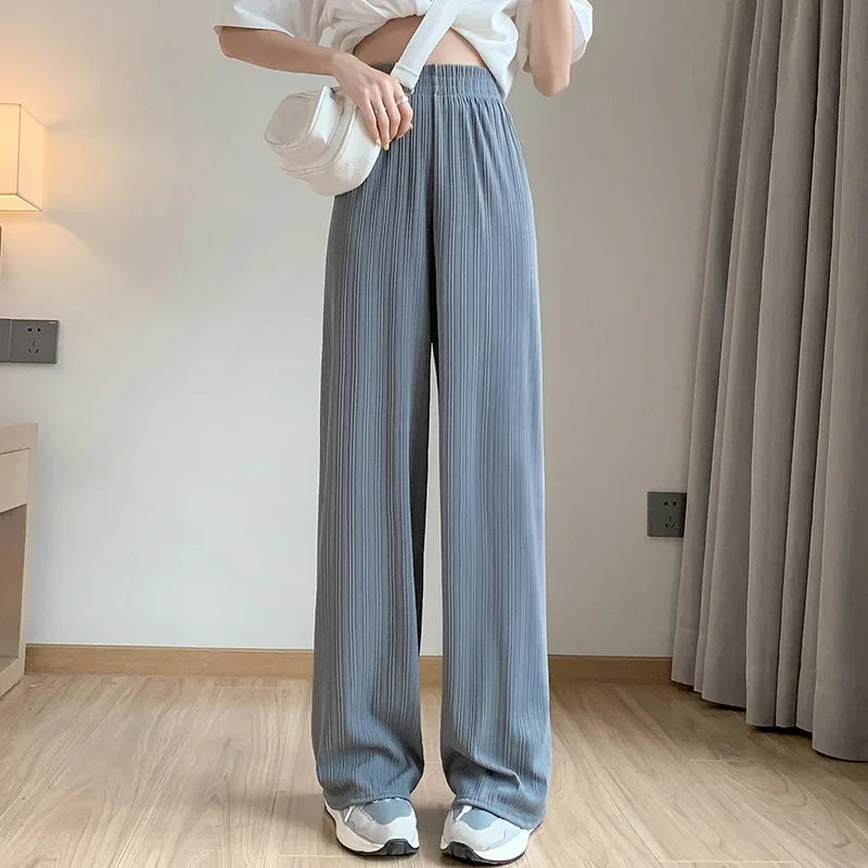 Women's High-Waist Pleated Wide-Leg Elastic-Waist Summer Pants