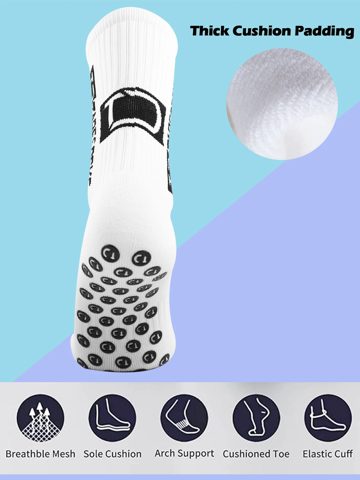 Football Socks with Textured Sole and Solid Knit Shape