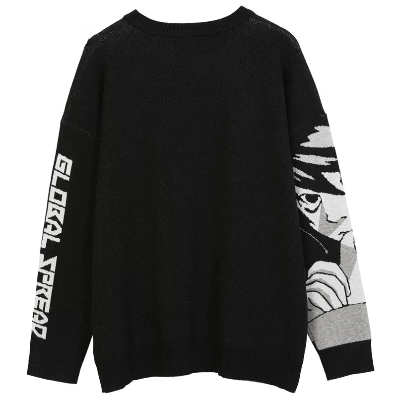 Women's Anime Graphic Oversized Crew Neck Sweater Casual Knit Layer