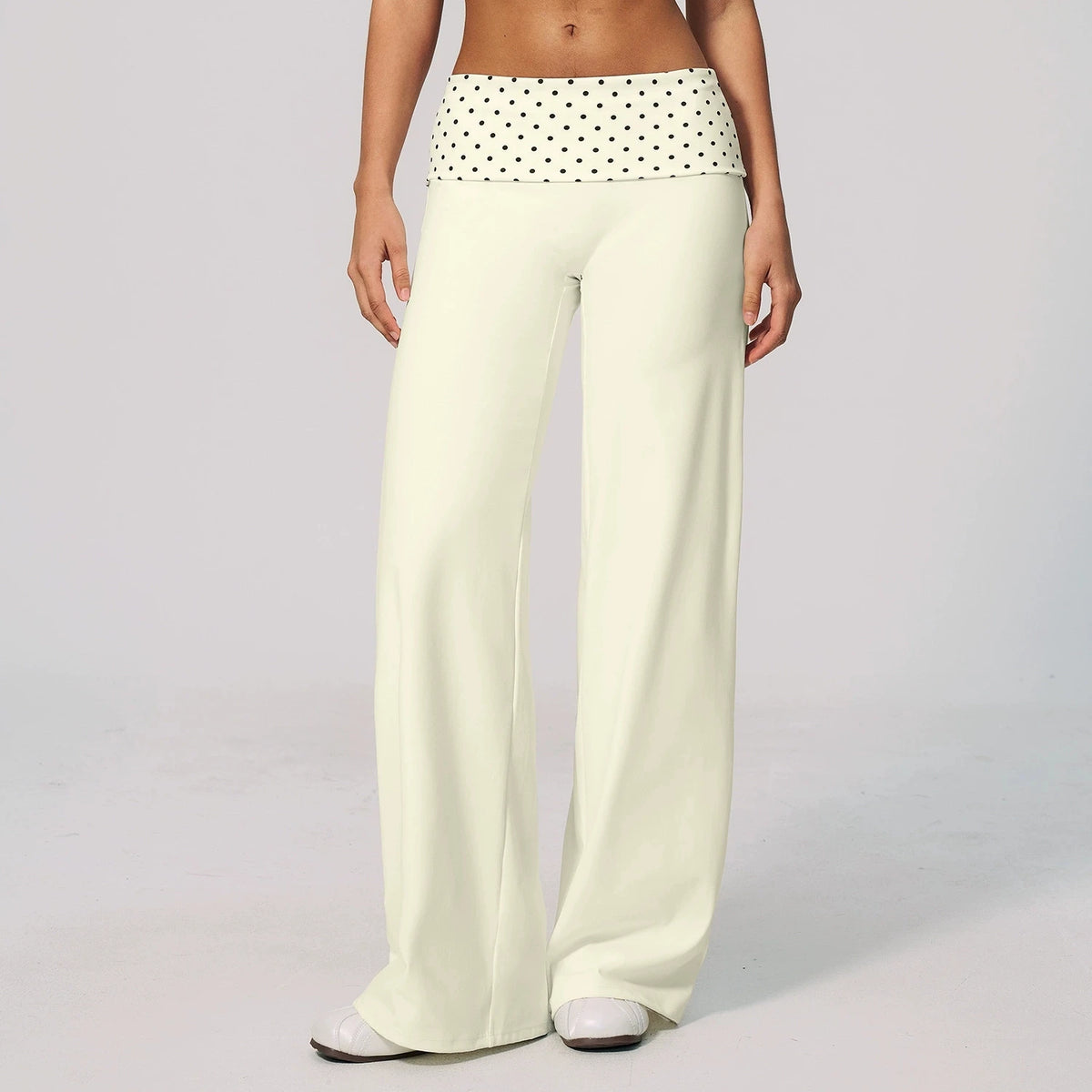Women's Patterned Waist Wide Leg Workout Pants with Striped and Dotted Options