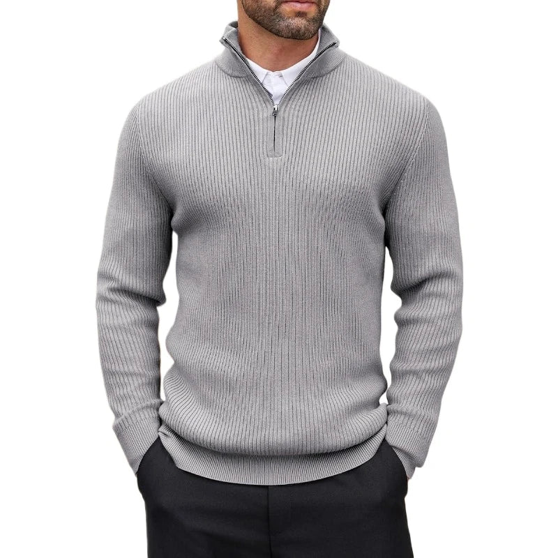 Men's Quarter Zip Ribbed Long Sleeve Sweater