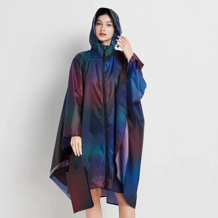 Hooded Printed Poncho for Layering over Tops and Dresses
