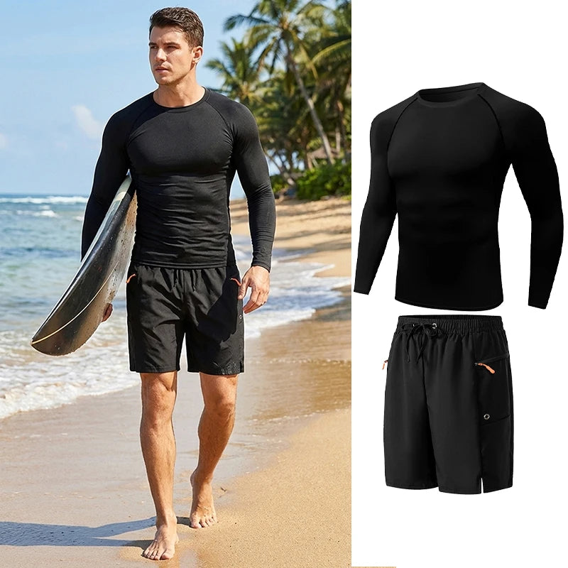 Men's Long Sleeve Rash Guard with Swim Bottom Options