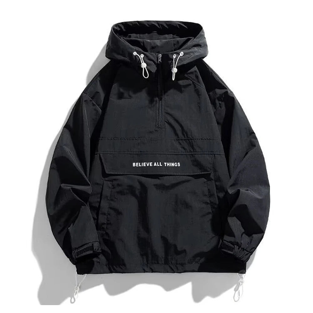 Hooded Half Zip Long Sleeve Casual Anorak Jacket