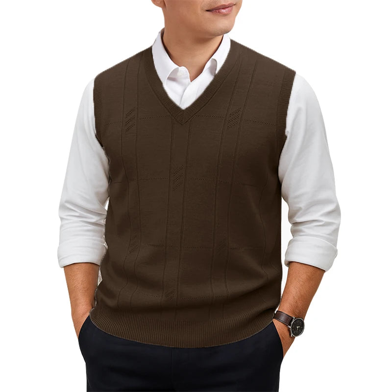Men's V Neck Rib Panel Knit Vest