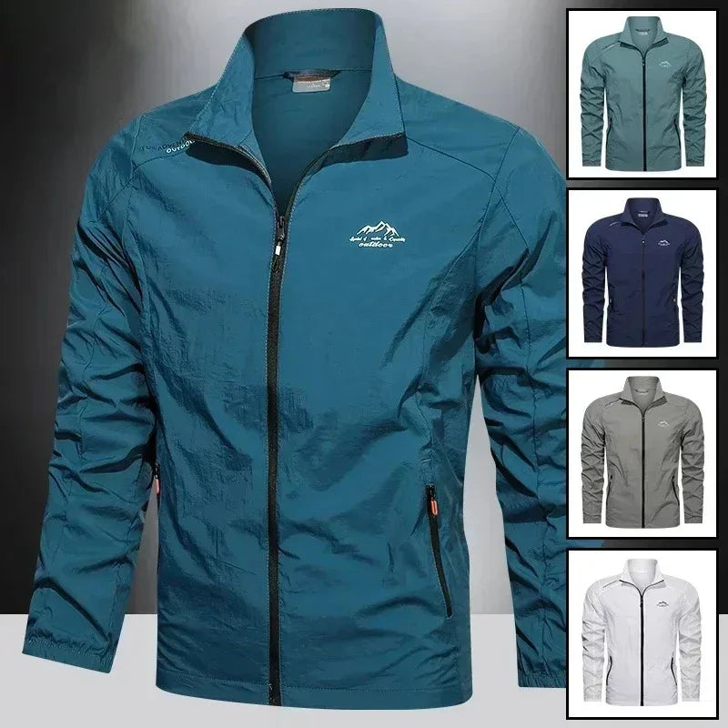 Men's Stand Collar Zip Front Pocket Jacket