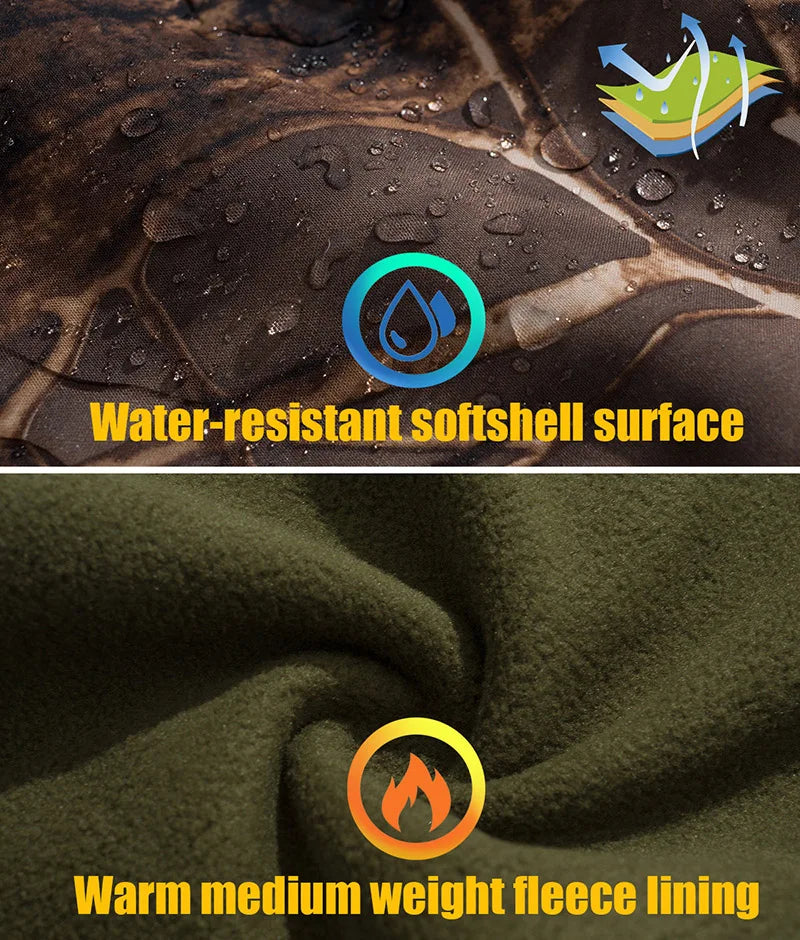 Silent Softshell Camouflage Hunting Jacket Men Waterproof Fleece Hooded Hunting Clothes Warm Outdoor Hiking Tactical Coat