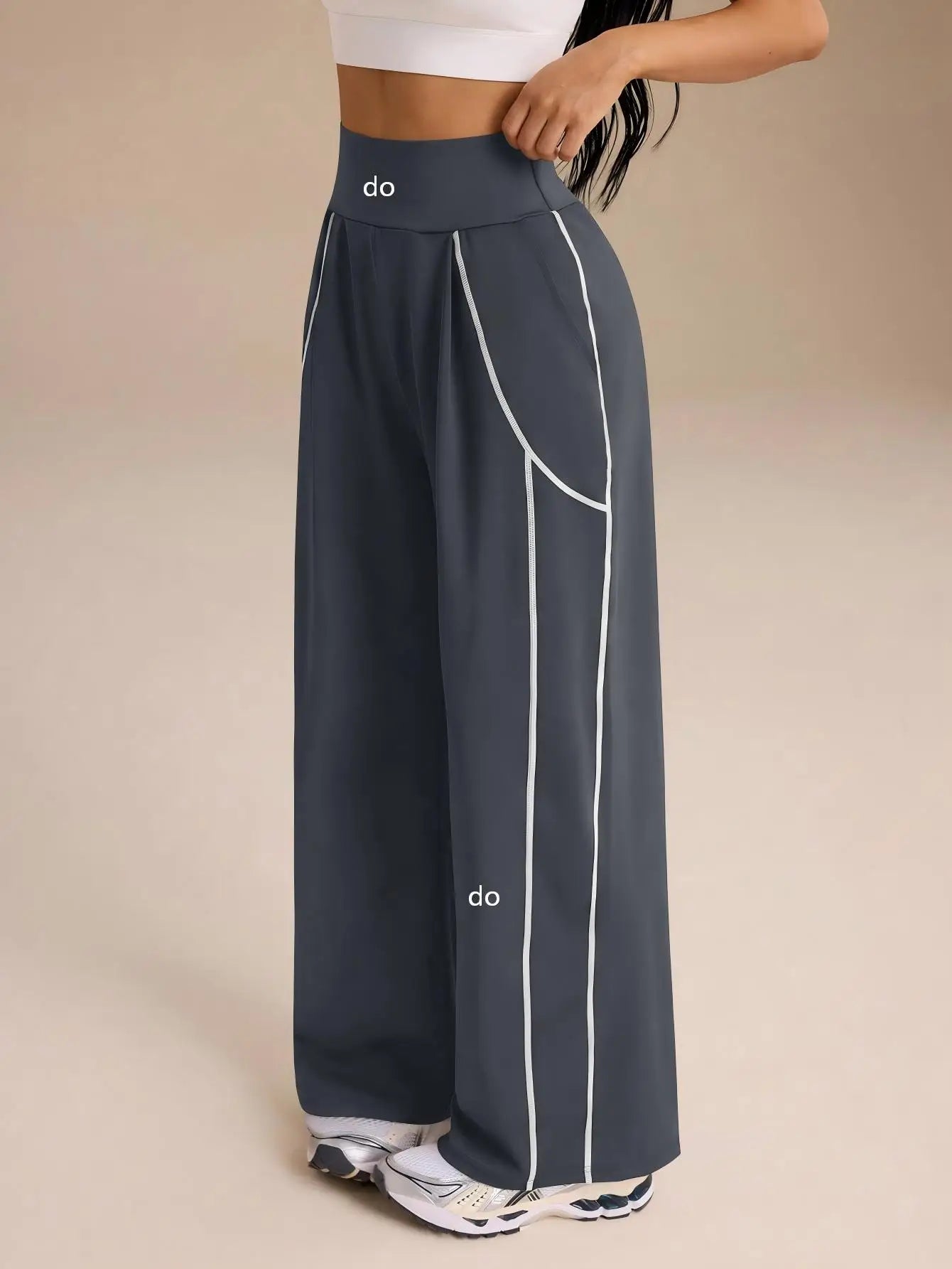 Women's High Waist Wide Leg Workout Pants with Contrast Seam Details