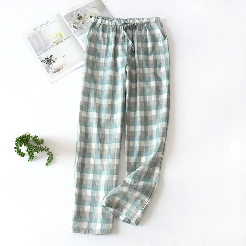 Plaid Drawstring Pajama Bottoms with Long and Short Styles