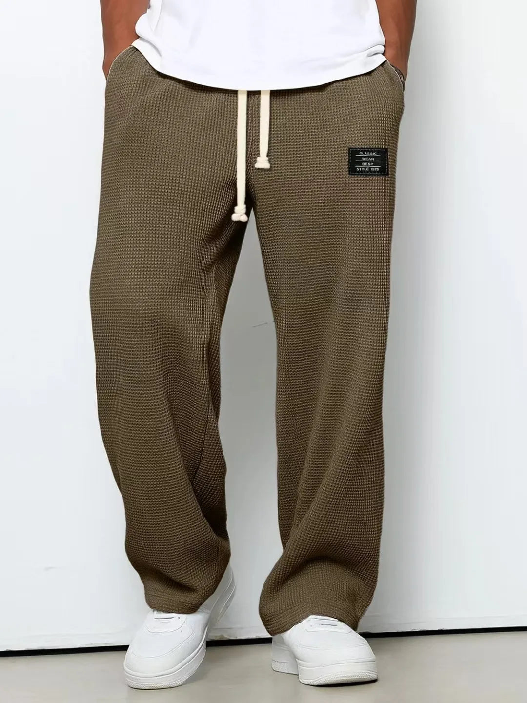 Men's Loose Waffle-Knit Drawstring Straight-Leg Sweatpants