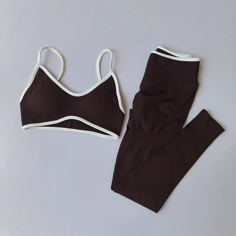 Women's Contrast Sports Bra and Leggings Set