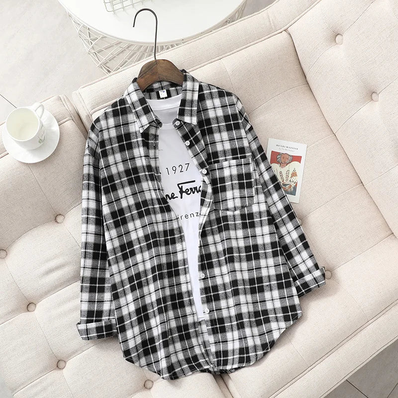 Women's Checked Collared Long Sleeve Shirt