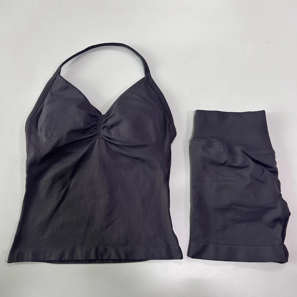 Women's Halter Tank And Shorts Yoga Set For Workout Outfits