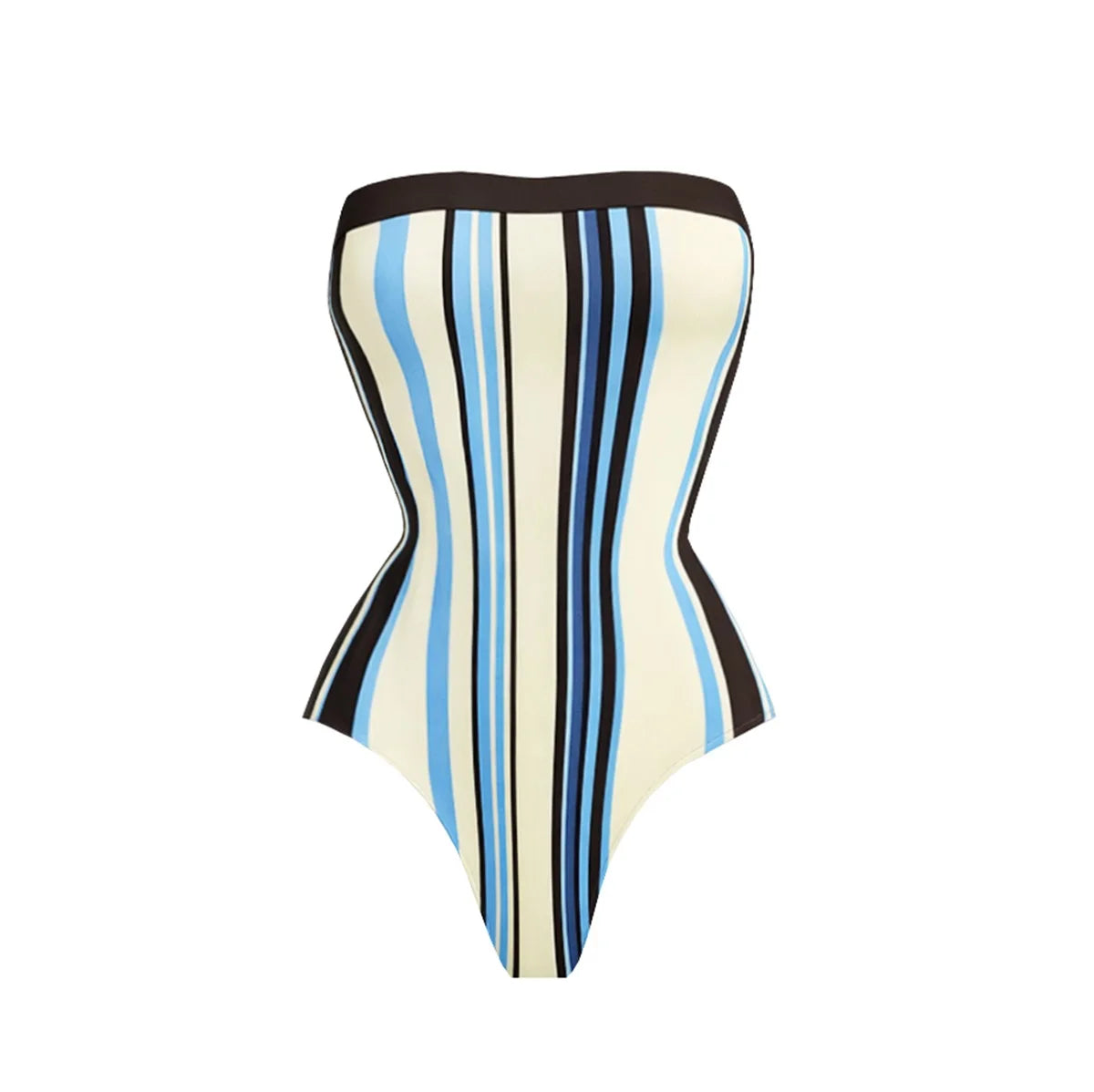 Striped Cutout One-Piece Swimsuit with Long Skirt