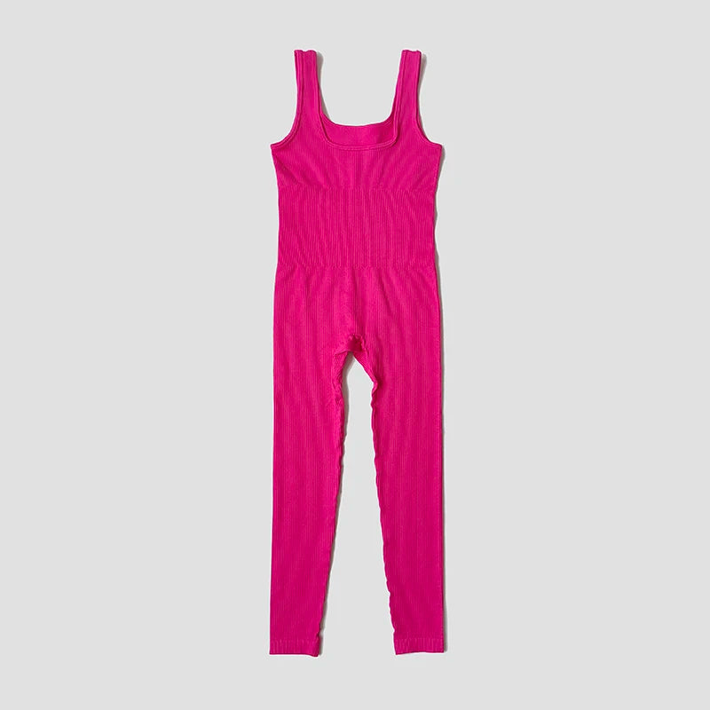 Women's Wide Strap Ribbed Nylon Blend Workout Jumpsuit with Long Legs