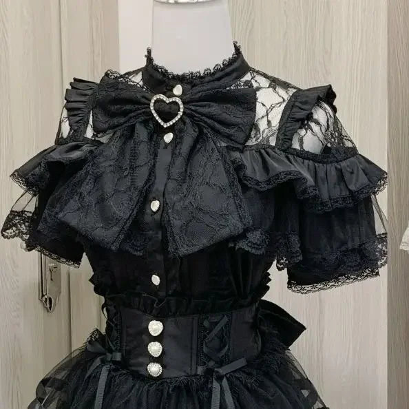 Women's Lace Trim Bow Detail Shirt with Sleeve Style Options