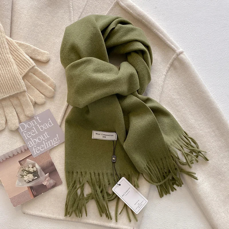 Solid Long Fringed Scarf for Draped Neck Styling