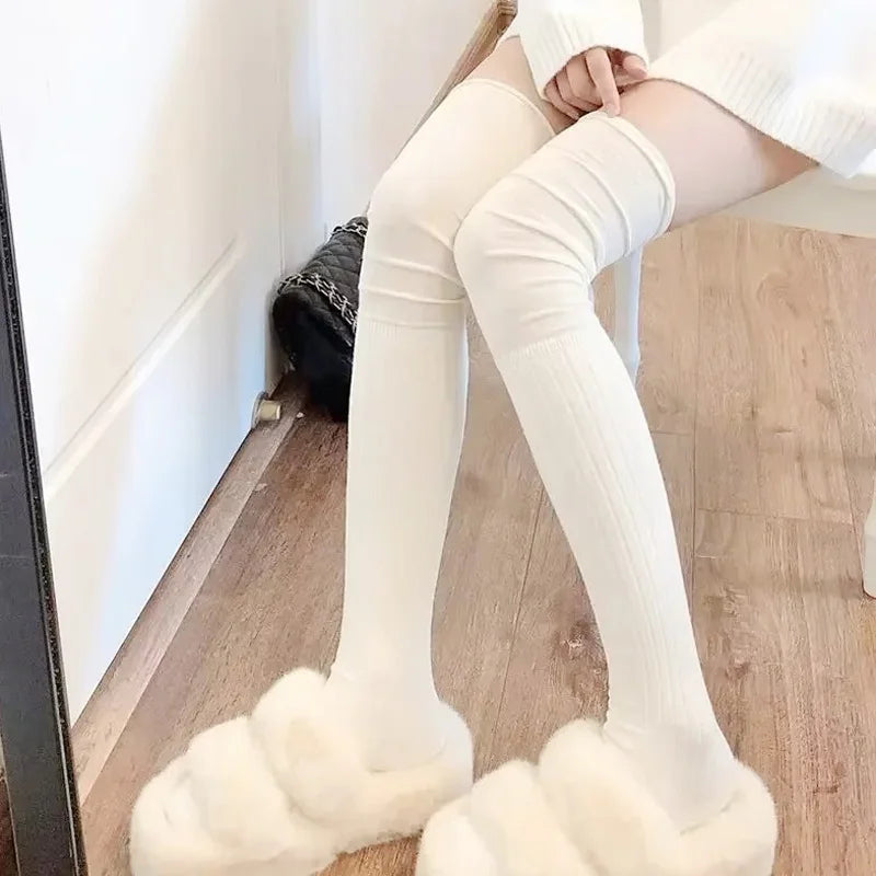 Solid Ribbed Long Socks with Over Knee Styling