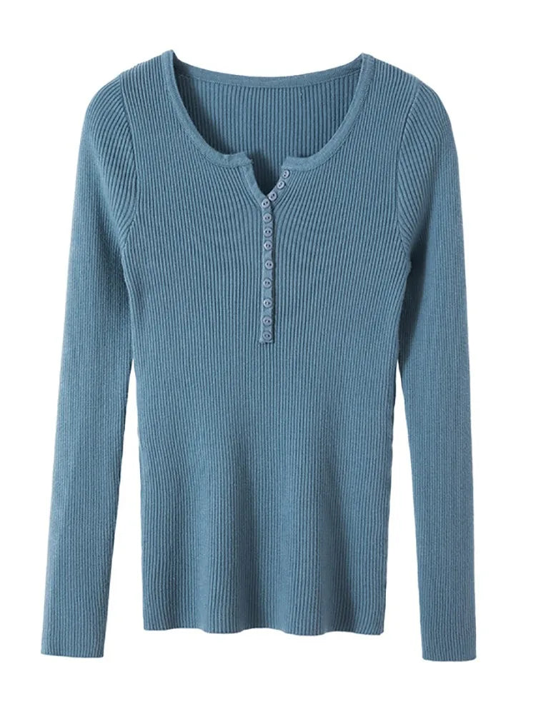 Women's V Neck Short Button Placket Sweater Casual Knit Layer